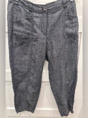 Flower Women's Ankle Cropped Linen-Blend Pants in Charcoal